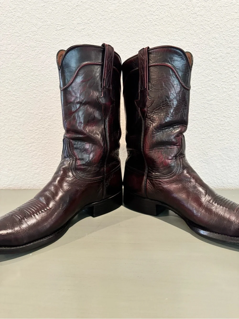Lucchese Black Cherry Leather Western Boots Size 9.5 C